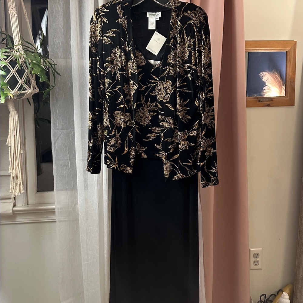 Coldwater Creek Black‎ and Gold Floral Maxi Dress